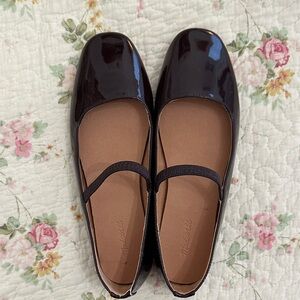 Madewell Women's Patent Mary Jane Flats in Dark Burgundy